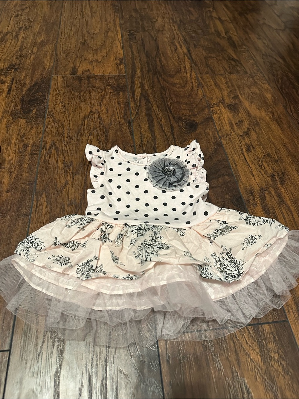 Pippa & Julie Pink and Black Polka Dot Floral Tulle Dress